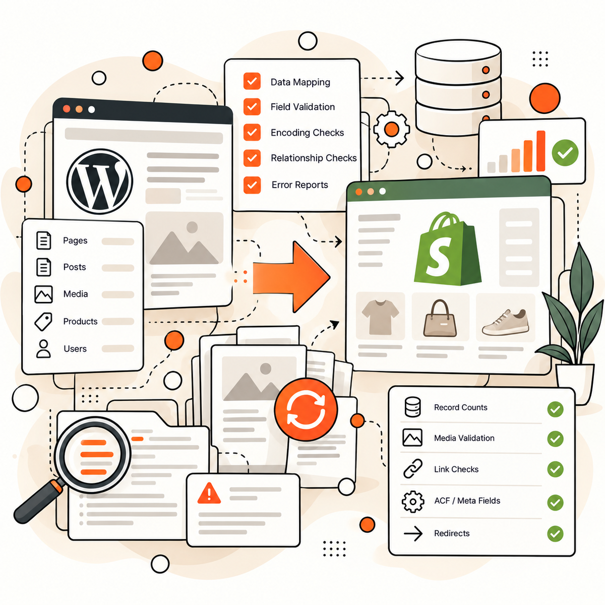 WordPress to Shopify test migration and reconciliation